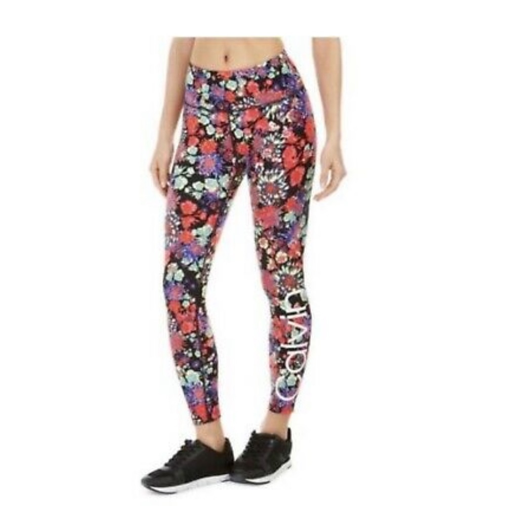 Calvin Klein Women Performance Leggings Small Pink Red Floral Print Logo